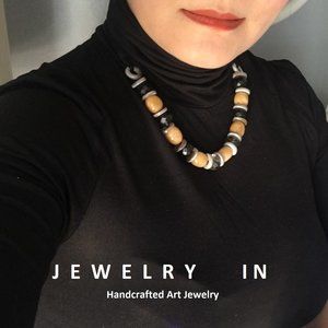 Yellow jade stone & quartz with silk ribbon chain necklace